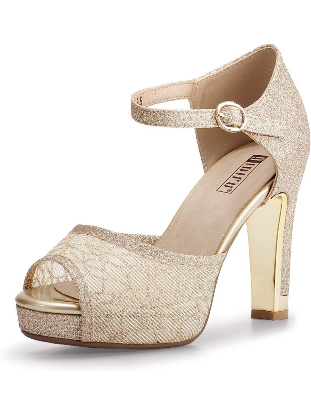 Women's Gold Platform Peep Toe Chunky High Heels Party Sandals Wedding Shoes